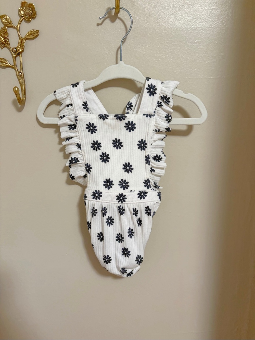 Cat & Jack White Ruffle One-Piece with Black Daisy Print